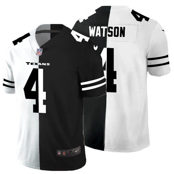 Men's Houston Texans #4 Deshaun Watson Black & White Split Limited Stitched Jersey